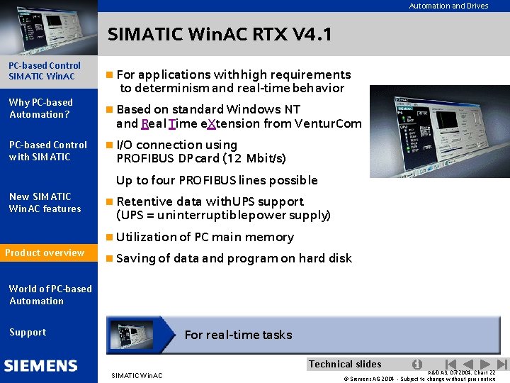 Automation and Drives SIMATIC Win. AC RTX V 4. 1 PC-based Control SIMATIC Win.