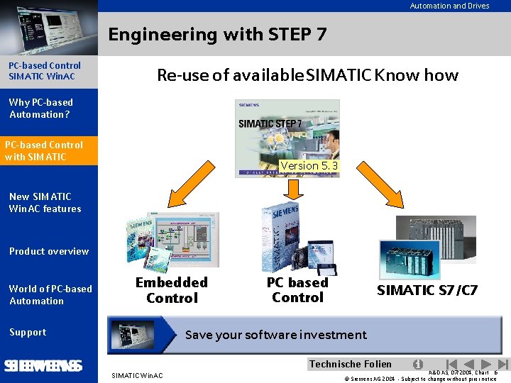 Automation and Drives Engineering with STEP 7 PC-based Control SIMATIC Win. AC Re-use of