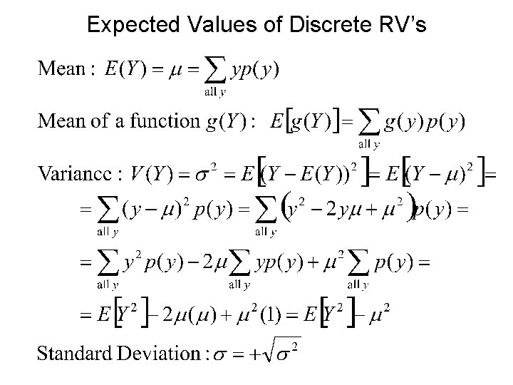 Expected Values of Discrete RV’s 