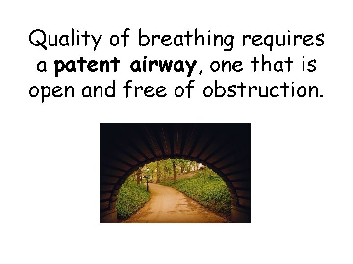 Quality of breathing requires a patent airway, one that is open and free of