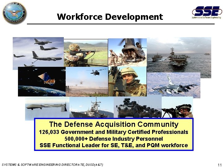 Workforce Development The Defense Acquisition Community 126, 033 Government and Military Certified Professionals 500,