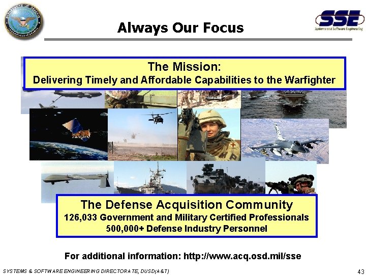 Always Our Focus The Mission: Delivering Timely and Affordable Capabilities to the Warfighter The