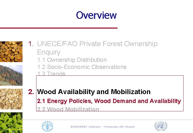 Overview 1. UNECE/FAO Private Forest Ownership Enquiry 1. 1 Ownership Distribution 1. 2 Socio-Economic