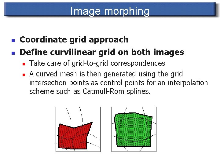 Image morphing n n Coordinate grid approach Define curvilinear grid on both images n