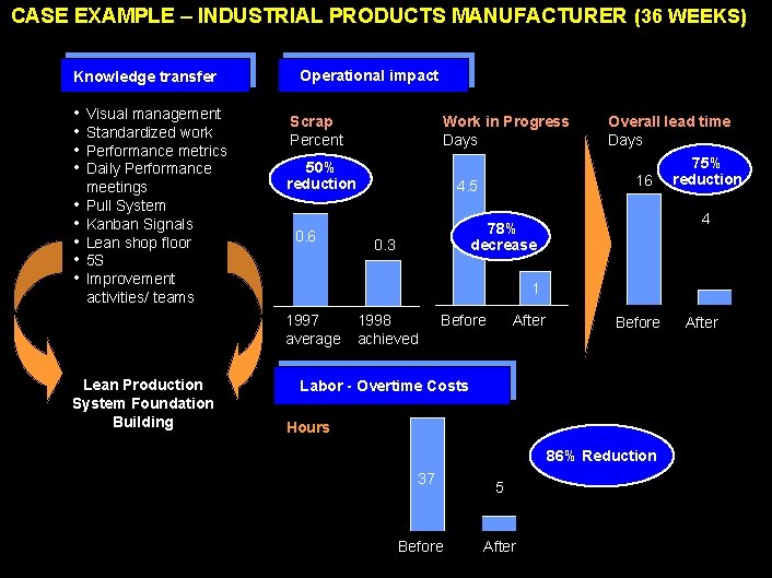 CASE EXAMPLE – INDUSTRIAL PRODUCTS MANUFACTURER (36 WEEKS) Knowledge transfer • • • Visual