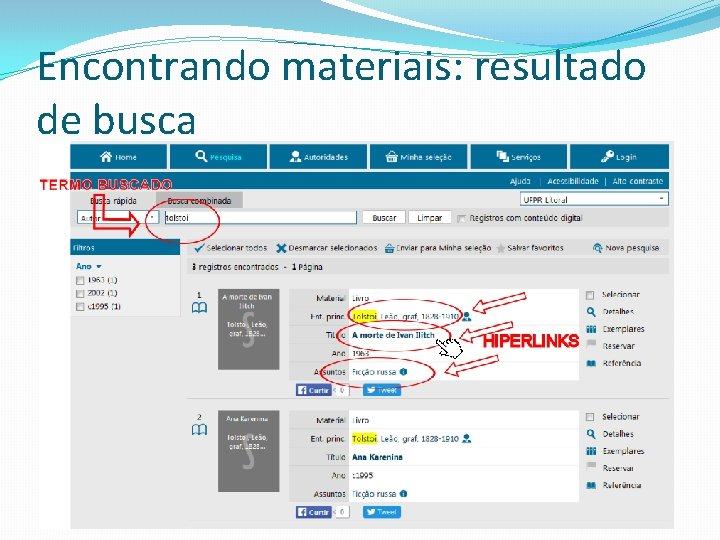Encontrando materiais: resultado de busca 