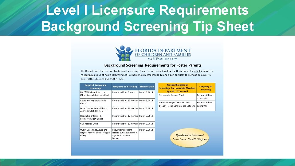 Level I Licensure Requirements Background Screening Tip Sheet 