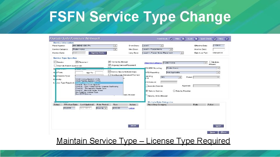 FSFN Service Type Change Maintain Service Type – License Type Required 