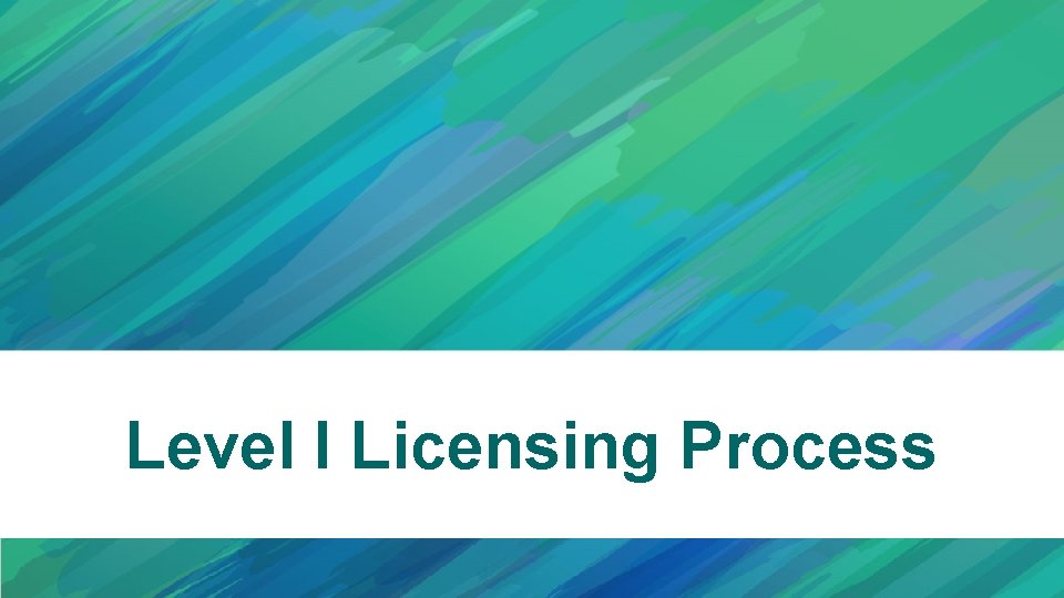 Level I Licensing Process 