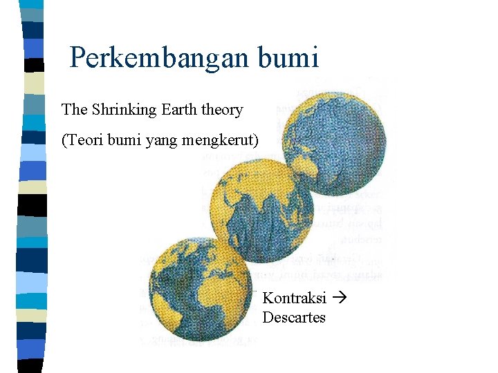 Perkembangan bumi The Shrinking Earth theory (Teori bumi yang mengkerut) Kontraksi Descartes 