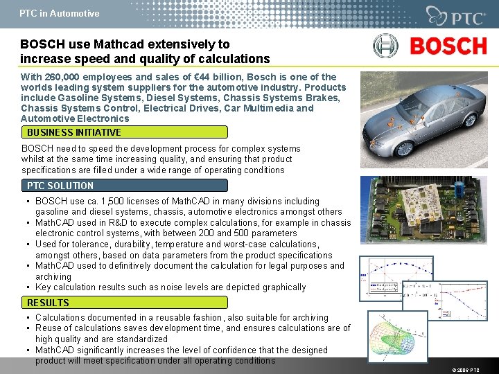 PTC in Automotive BOSCH use Mathcad extensively to increase speed and quality of calculations