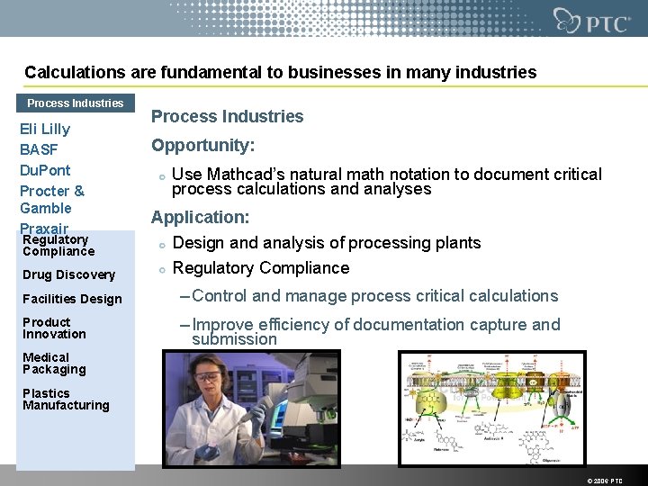 Calculations are fundamental to businesses in many industries Process Industries Eli Lilly BASF Du.