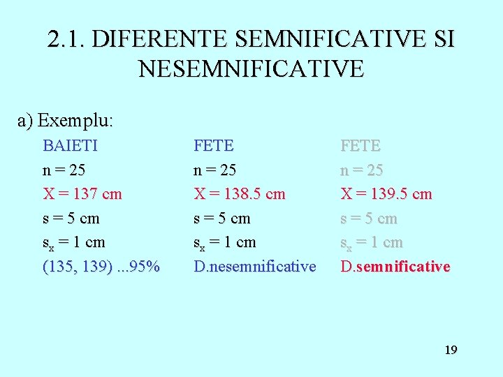 2. 1. DIFERENTE SEMNIFICATIVE SI NESEMNIFICATIVE a) Exemplu: BAIETI n = 25 X =