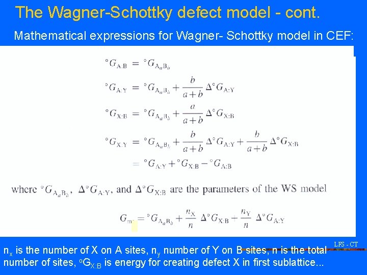 The Wagner-Schottky defect model - cont. Mathematical expressions for Wagner- Schottky model in CEF: