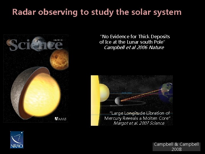 Radar observing to study the solar system “No Evidence for Thick Deposits of Ice