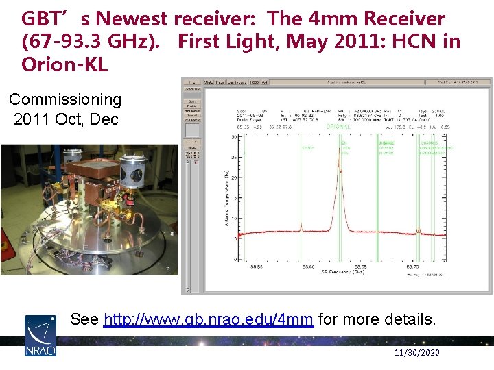 GBT’s Newest receiver: The 4 mm Receiver (67 -93. 3 GHz). First Light, May