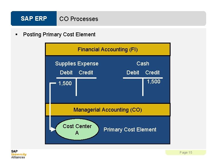 SAP ERP § CO Processes Posting Primary Cost Element Financial Accounting (FI) Supplies Expense