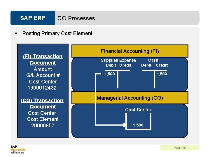 SAP ERP § CO Processes Posting Primary Cost Element (FI) Transaction Document Amount G/L