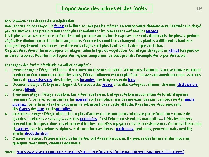 Importance des arbres et des forêts 126 A 15. Annexe : Les étages de