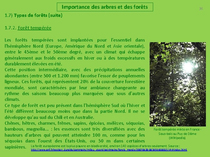 Importance des arbres et des forêts 36 1. 7) Types de forêts (suite) 1.
