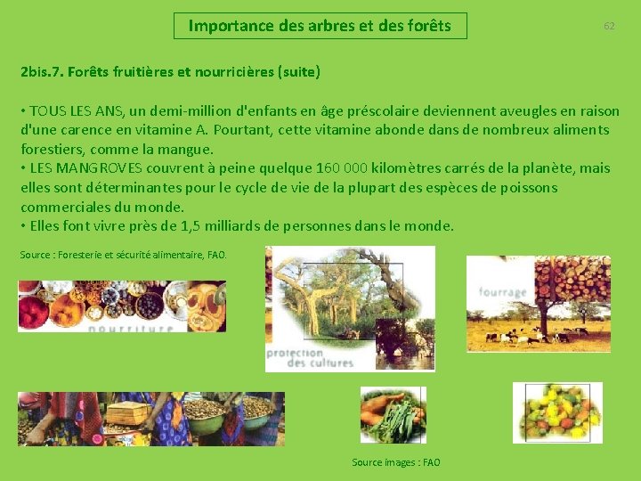 Importance des arbres et des forêts 62 2 bis. 7. Forêts fruitières et nourricières