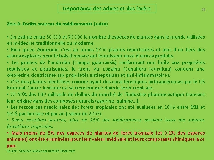 Importance des arbres et des forêts 65 2 bis. 9. Forêts sources de médicaments