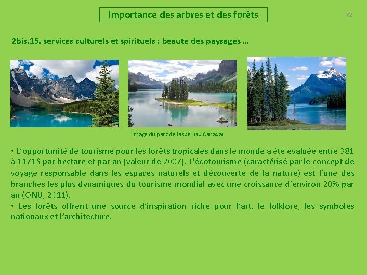 Importance des arbres et des forêts 72 2 bis. 15. services culturels et spirituels