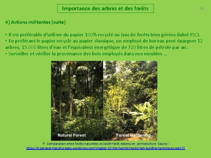 Importance des arbres et des forêts 89 4) Actions militantes (suite) • Il est