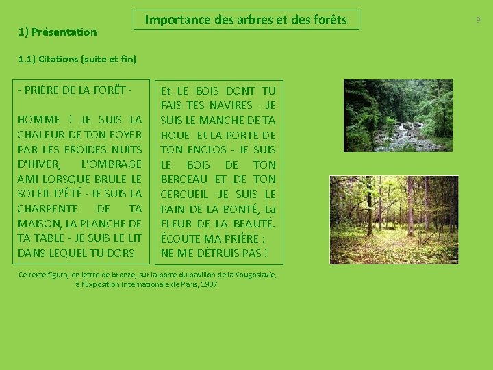 1) Présentation Importance des arbres et des forêts 1. 1) Citations (suite et fin)