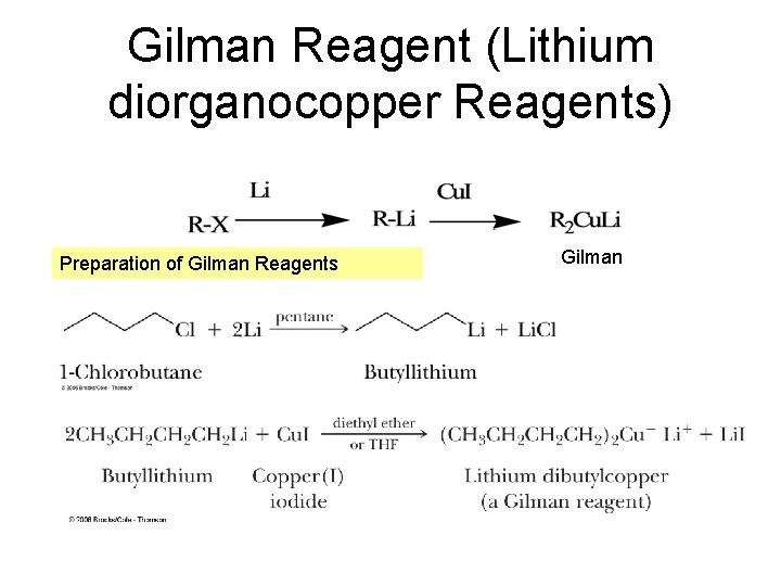 Gilman Reagent (Lithium diorganocopper Reagents) Preparation of Gilman Reagents Gilman 