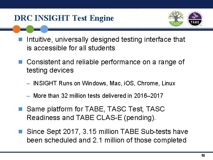 DRC INSIGHT Test Engine n Intuitive, universally designed testing interface that is accessible for