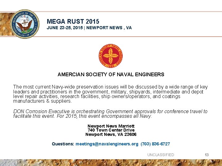 MEGA RUST 2015 JUNE 23 -25, 2015 | NEWPORT NEWS , VA AMERCIAN SOCIETY