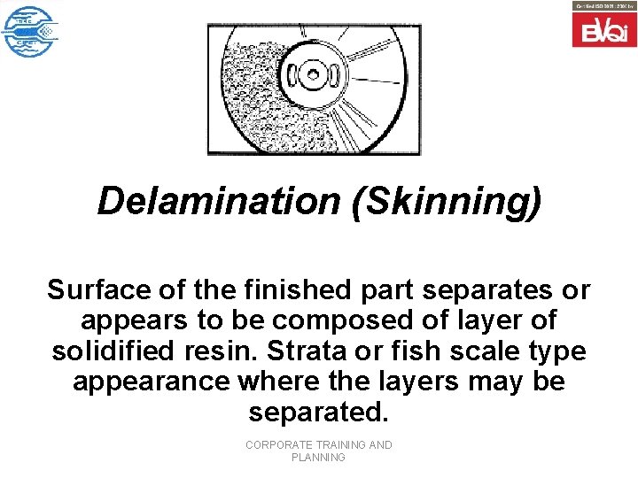 Delamination (Skinning) Surface of the finished part separates or appears to be composed of