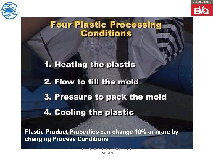 Plastic Product Properties can change 10% or more by changing Process Conditions CORPORATE TRAINING