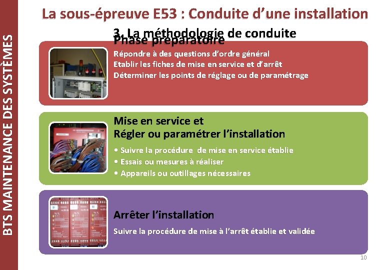 BTS MAINTENANCE DES SYSTÈMES La sous-épreuve E 53 : Conduite d’une installation 3. La