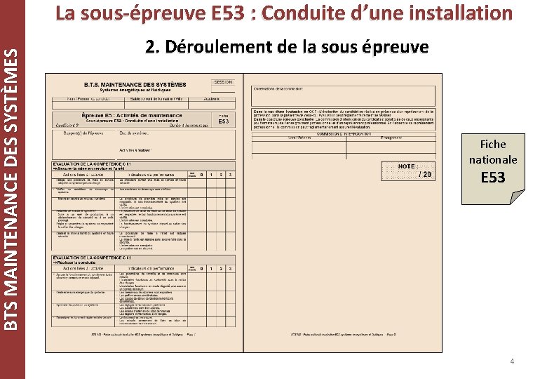 BTS MAINTENANCE DES SYSTÈMES La sous-épreuve E 53 : Conduite d’une installation 2. Déroulement BTS MAINTENANCE DES SYSTÈMES La sous-épreuve E 53 : Conduite d’une installation 2. Déroulement