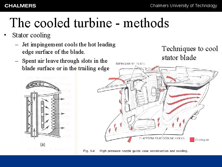 Chalmers University of Technology The cooled turbine - methods • Stator cooling – Jet