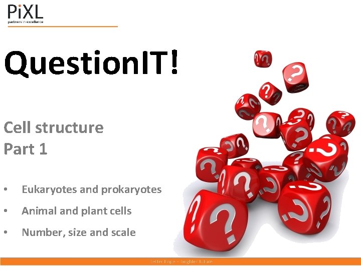 Question. IT! Cell structure Part 1 • Eukaryotes and prokaryotes • Animal and plant