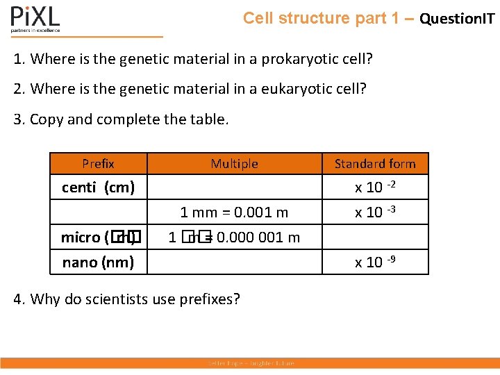 Cell structure part 1 – Question. IT 1. Where is the genetic material in