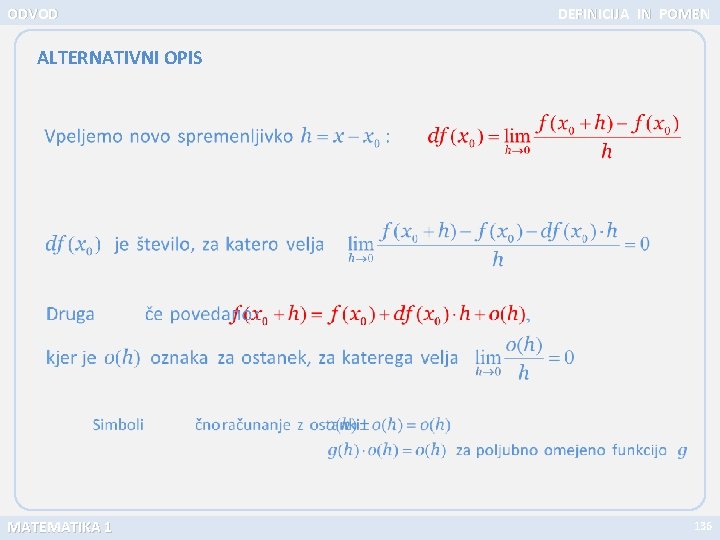 ODVOD DEFINICIJA IN POMEN ALTERNATIVNI OPIS MATEMATIKA 1 136 
