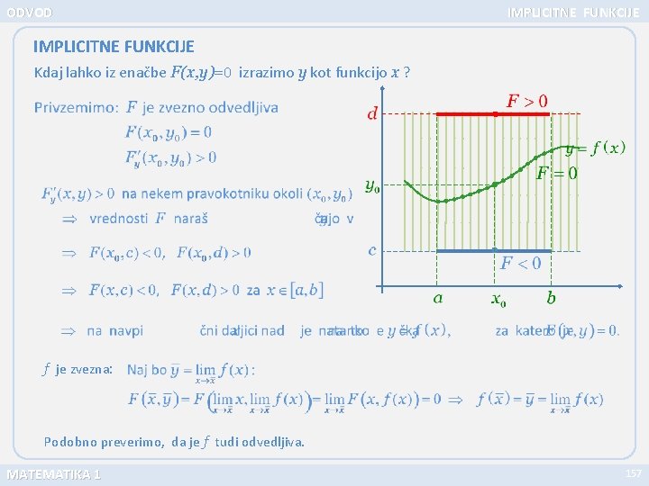 ODVOD IMPLICITNE FUNKCIJE Kdaj lahko iz enačbe F(x, y)=0 izrazimo y kot funkcijo x