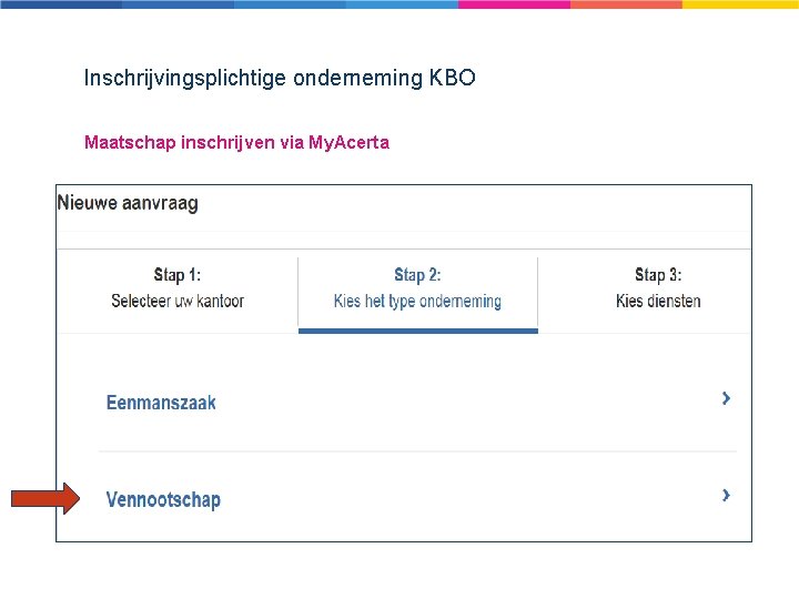 Inschrijvingsplichtige onderneming KBO Maatschap inschrijven via My. Acerta 