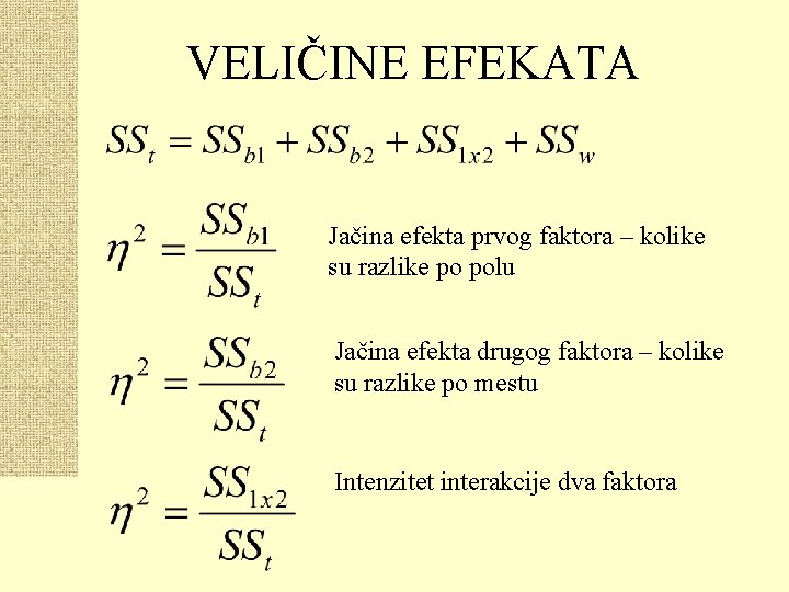 VELIČINE EFEKATA Jačina efekta prvog faktora – kolike su razlike po polu Jačina efekta