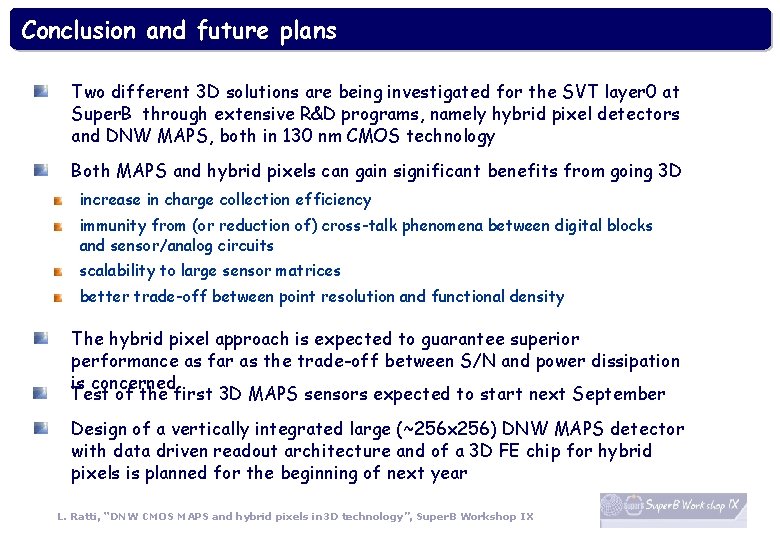 Conclusion and future plans Two different 3 D solutions are being investigated for the