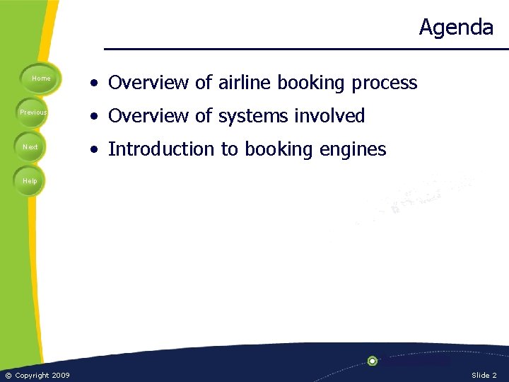 Agenda Home Previous Next • Overview of airline booking process • Overview of systems