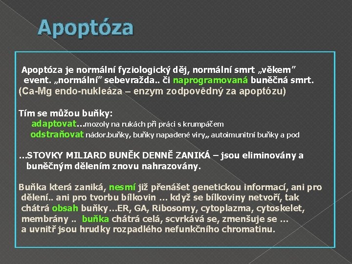 Apoptóza je normální fyziologický děj, normální smrt „věkem” event. „normální” sebevražda. . či naprogramovaná