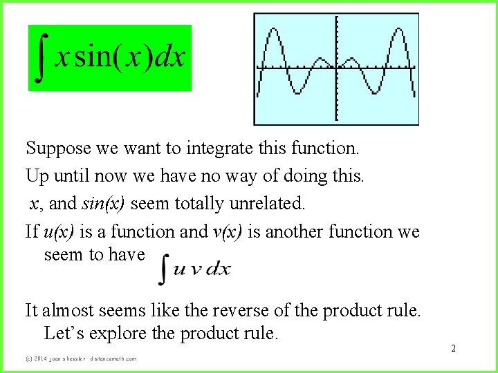 Suppose we want to integrate this function. Up until now we have no way