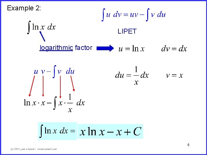 Example 2: LIPET logarithmic factor 6 (c) 2014 joan s kessler distancemath. com 