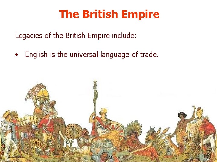 The British Empire Legacies of the British Empire include: • English is the universal