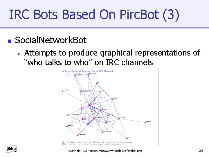 IRC Bots Based On Pirc. Bot (3) n Social. Network. Bot § Attempts to